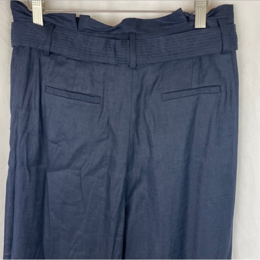 Elie Tahari women’s Sz 6 Belted Linen Cropped Trouser Pants Navy Blue summer - Picture 7 of 9